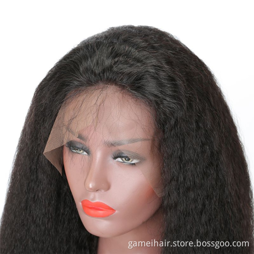 Original natural color Kinky Straight 360 Lace Frontal Wigs Virgin Hair  hd frontal100%human hair lace wig with wholesale